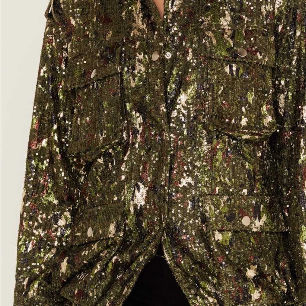 Miss Me Sequin Utility Jacket - Green and Black - Picture 4 of 5